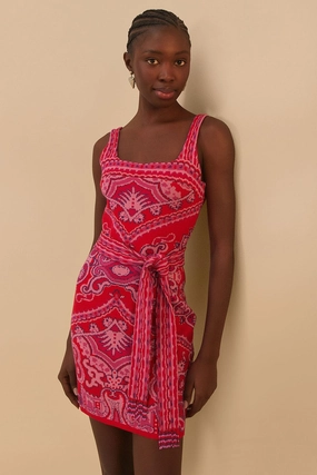 Paisley Scarf Knit Mini Dress in Red Event Ready Editors-Pick