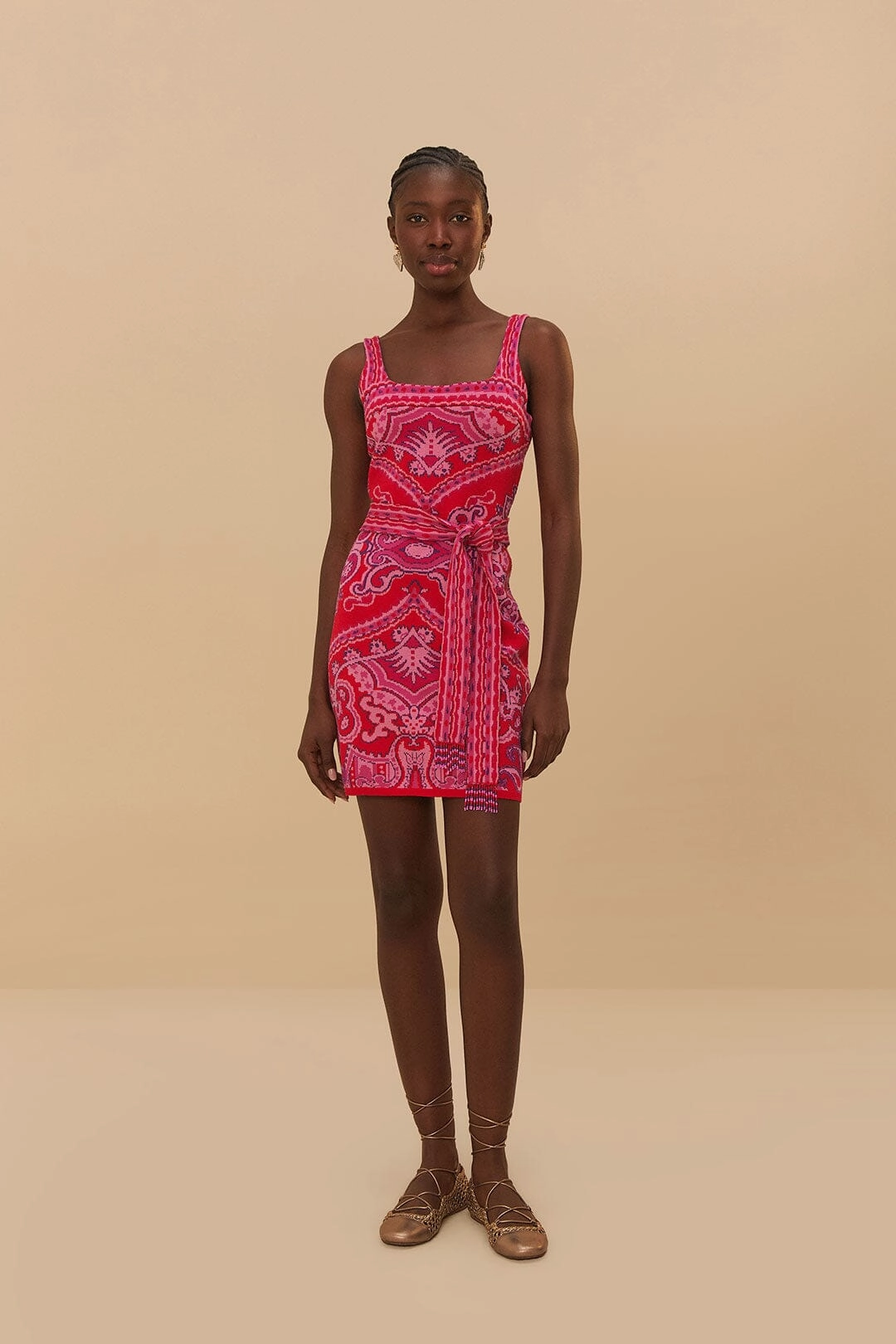 Paisley Scarf Knit Mini Dress in Red Elegant holiday wear