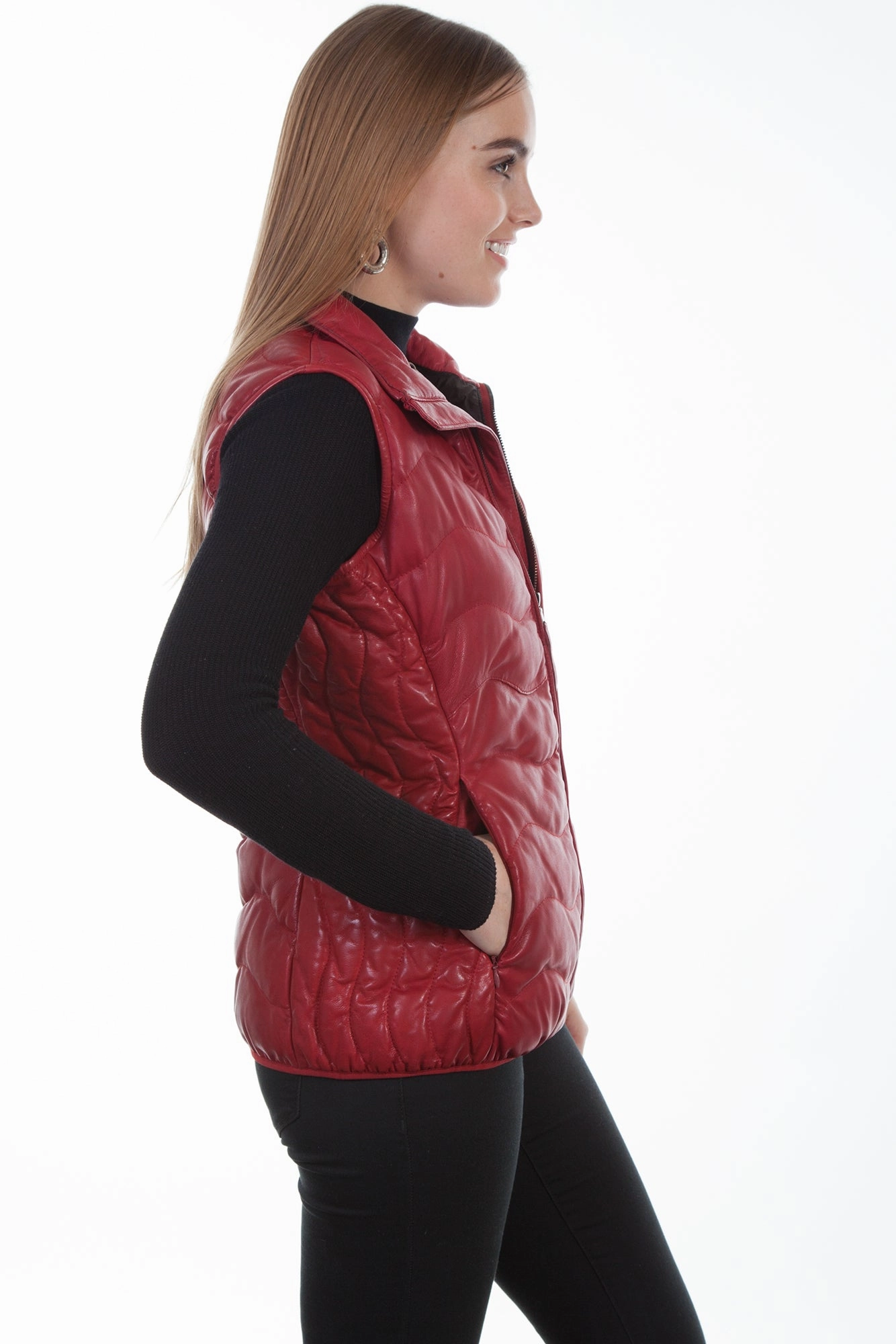 Scully Womens Red Soft Lamb Puffer Vest Layered Knitwear Luxe Wear