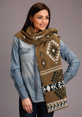 Stetson Womens Gold Multi Polyester Aztec Design Scarf Low Profile Seams Sun-Kissed Days
