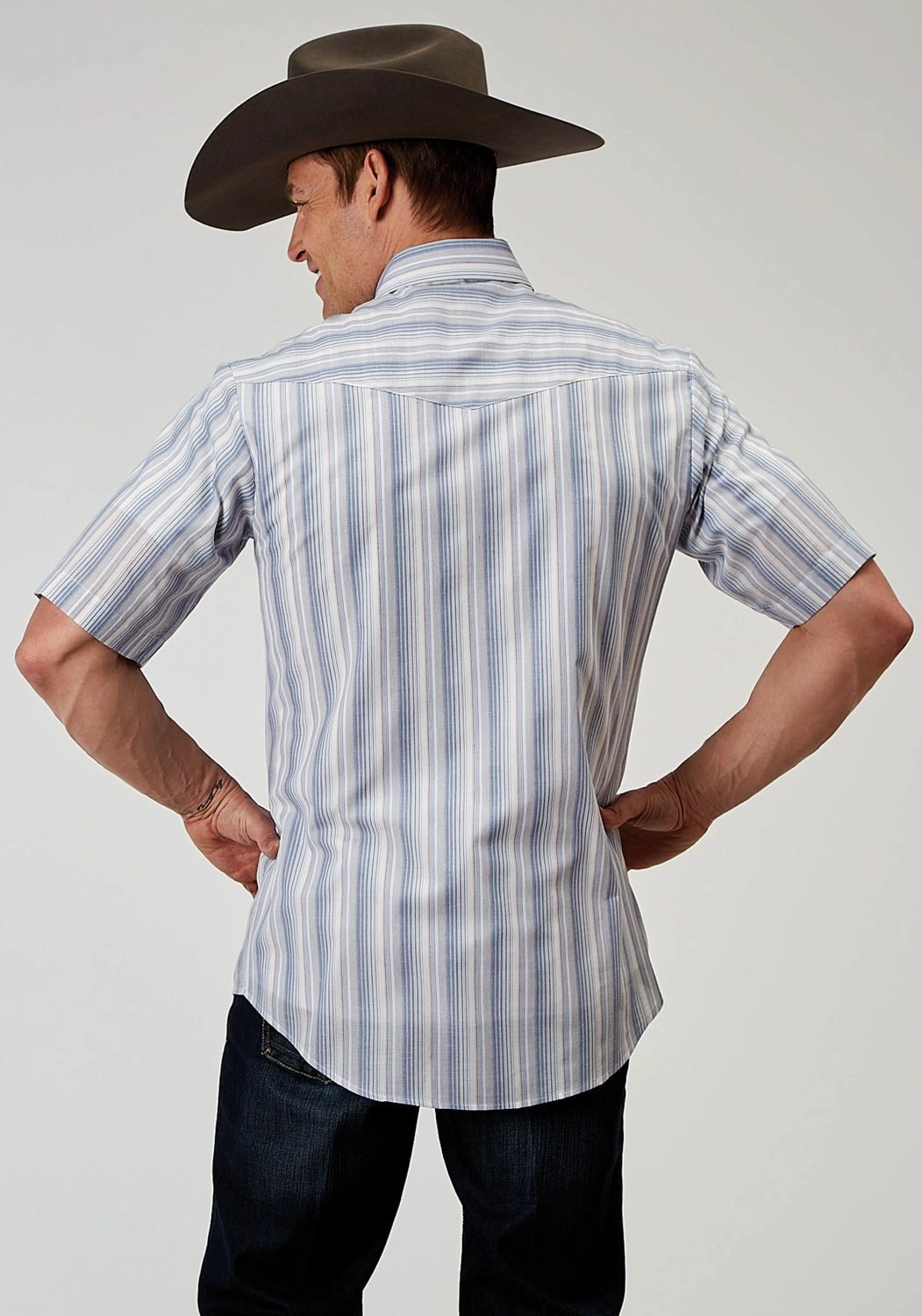 Day-To-Night Wear Reinforced Hems Roper Mens 1966 Blue Stripe Blue Cotton Blend S/S Shirt