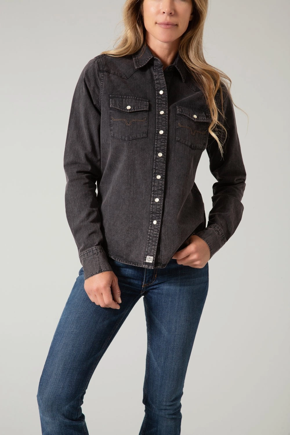 Ventilated Back Panel Kimes Ranch Womens Kaycee Denim Black Denim 100% Cotton L/S Shirt