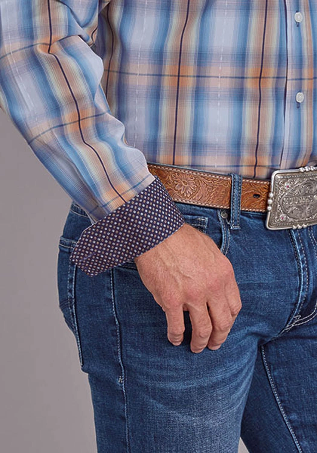 Stetson Mens 2511 Sunrise Dobby Blue 100% Cotton 1 Pkt L/S Shirt Lightweight Feel