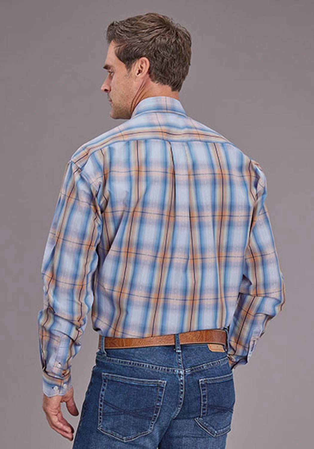 Urban Fashion Solid Color Stetson Mens 2511 Sunrise Dobby Blue 100% Cotton 1 Pkt L/S Shirt