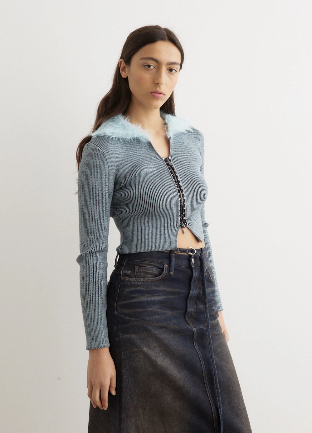 Lightweight Fabric Lace-Up Knit Cardigan