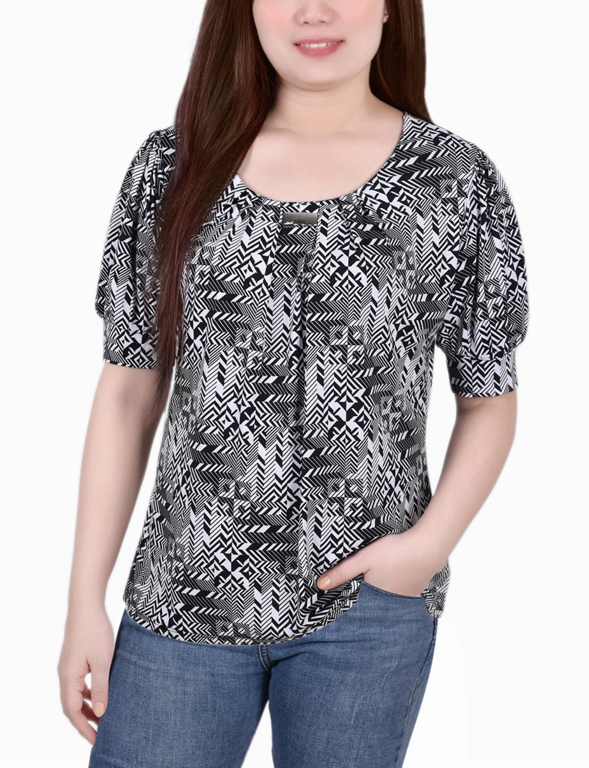 Short Sleeve Balloon Sleeve Top Street Style