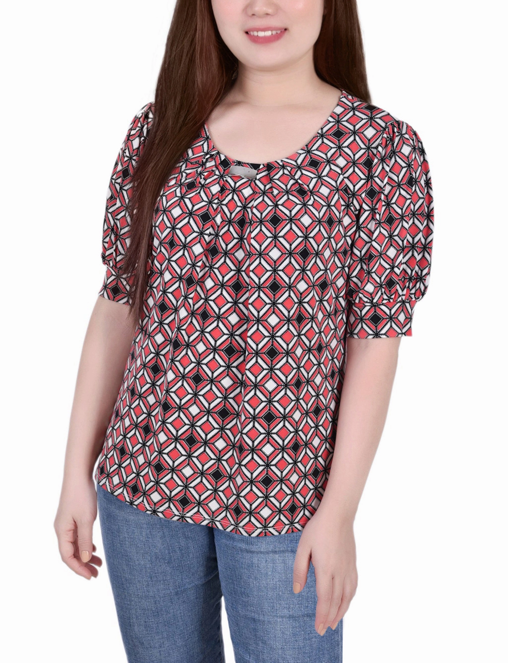 Short Sleeve Balloon Sleeve Top Lightweight Knit