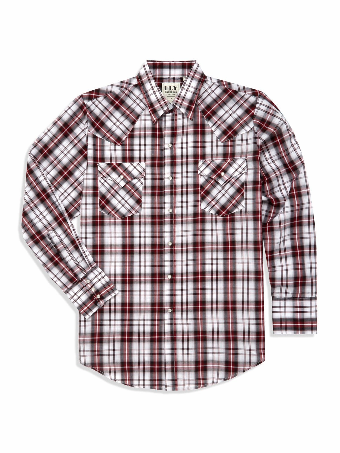 Ely and Walker Mens Plaid Snap Red Poly/Cotton L/S Shirt Travel Essential