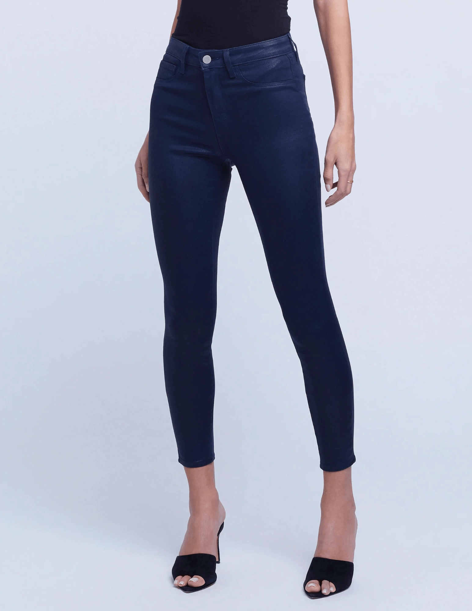 L'AGENCE Margot High Rise Coated Jeans In Navy Coated Casual Style