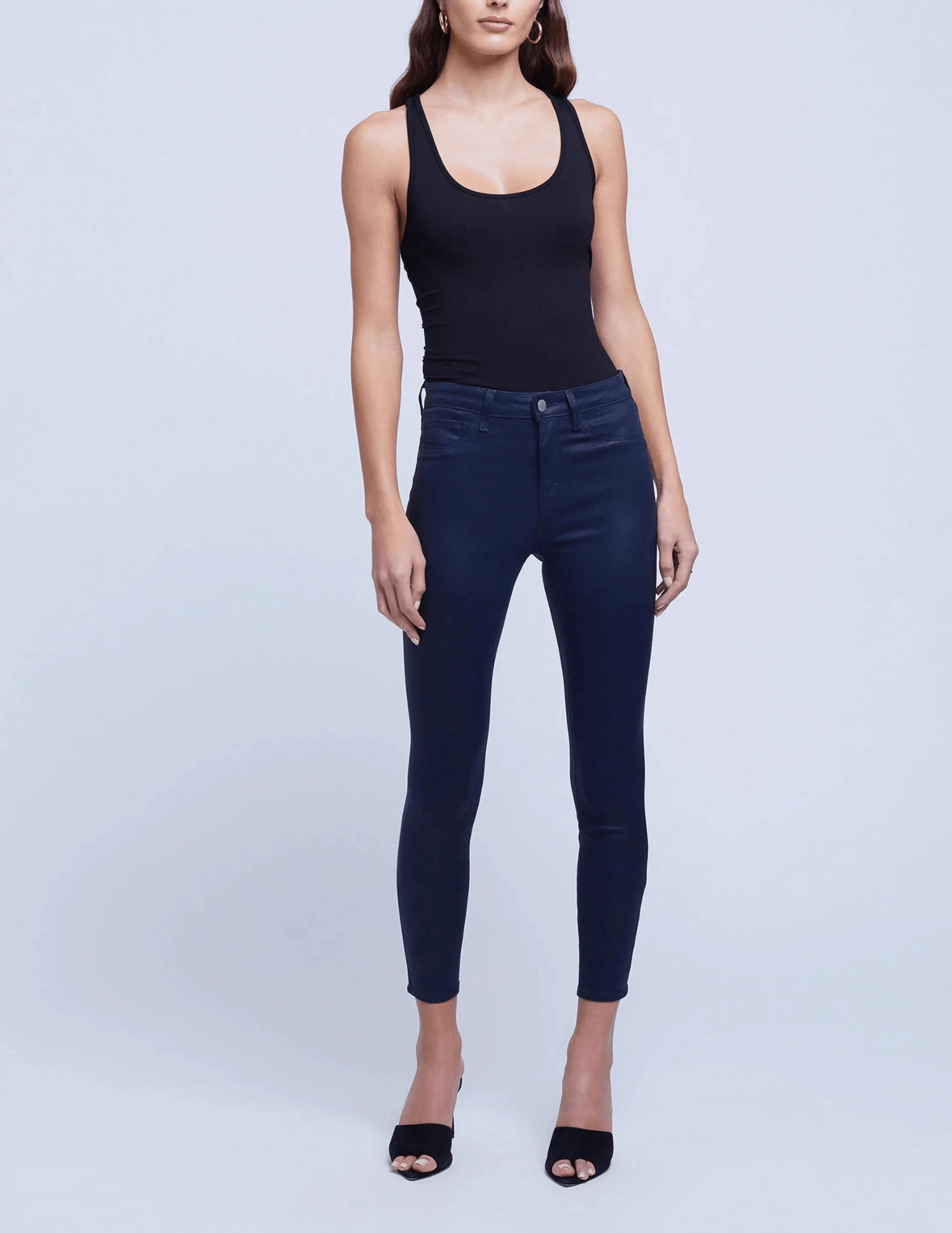 L'AGENCE Margot High Rise Coated Jeans In Navy Coated Casual Friday Classic