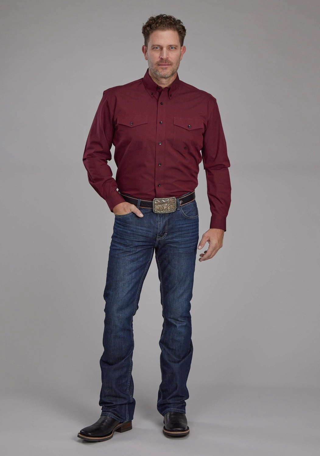 Athleisure Trend Roper Mens 2162 Black Fill Red 100% Cotton Btn L/S Shirt