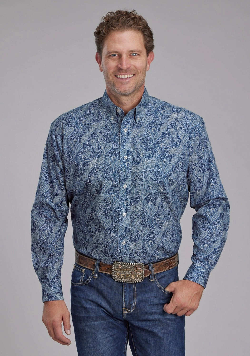 Holiday Travel Roper Mens River Paisley Blue 100% Cotton 1 Pkt L/S Shirt