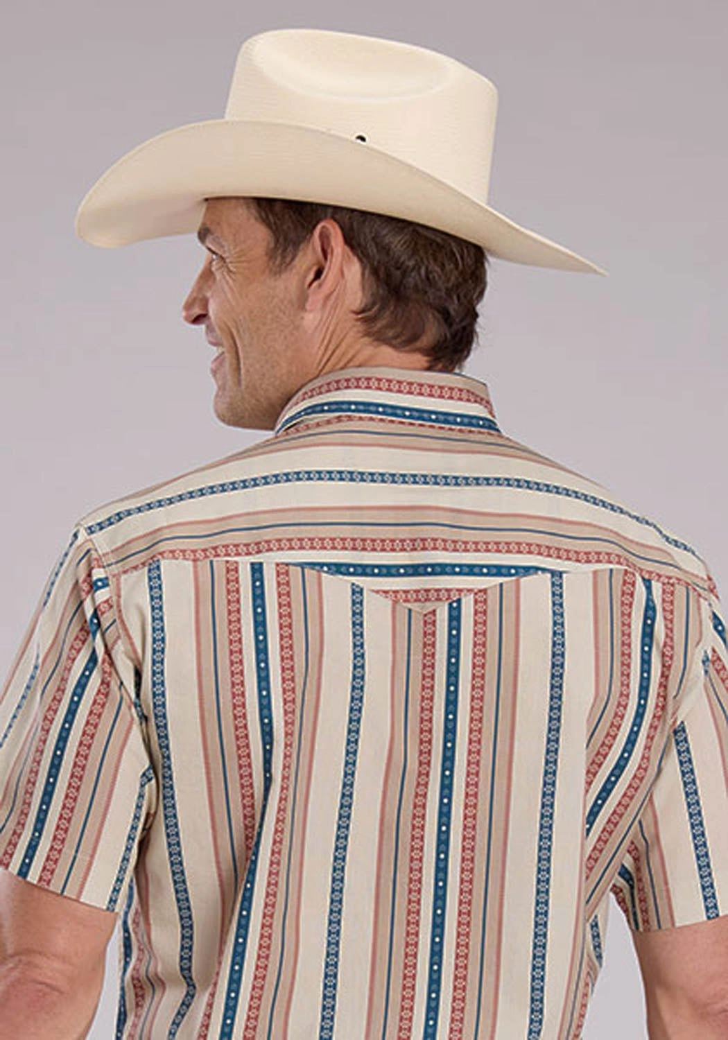 Loose Comfort City Exploration Roper Mens Southwest Vertical Stripe Tan 100% Cotton S/S Shirt