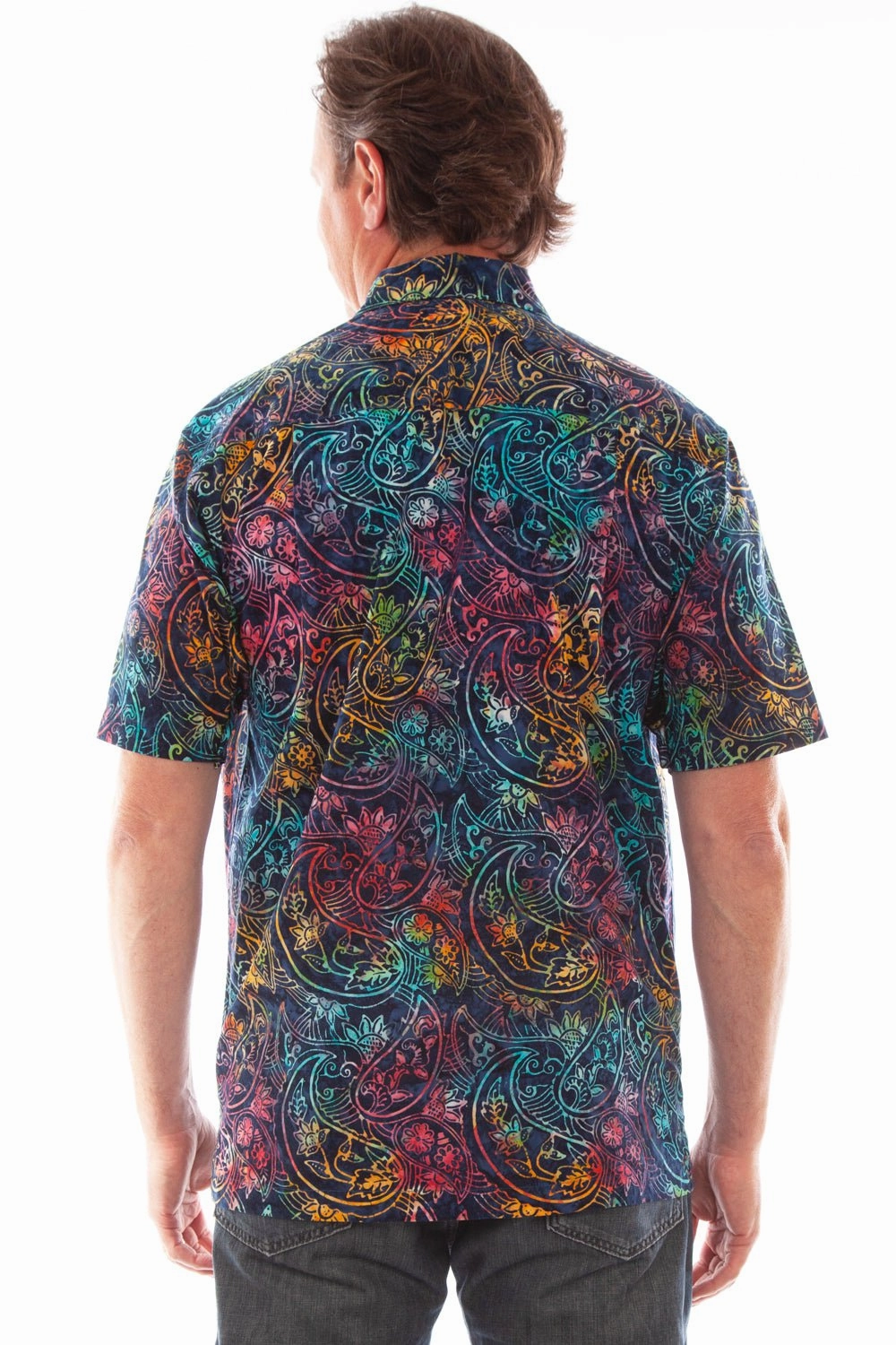 Winter Comfort Wardrobe Essential Scully Mens Vibrant Batik Paisley Dark Blue 100% Cotton S/S Shirt