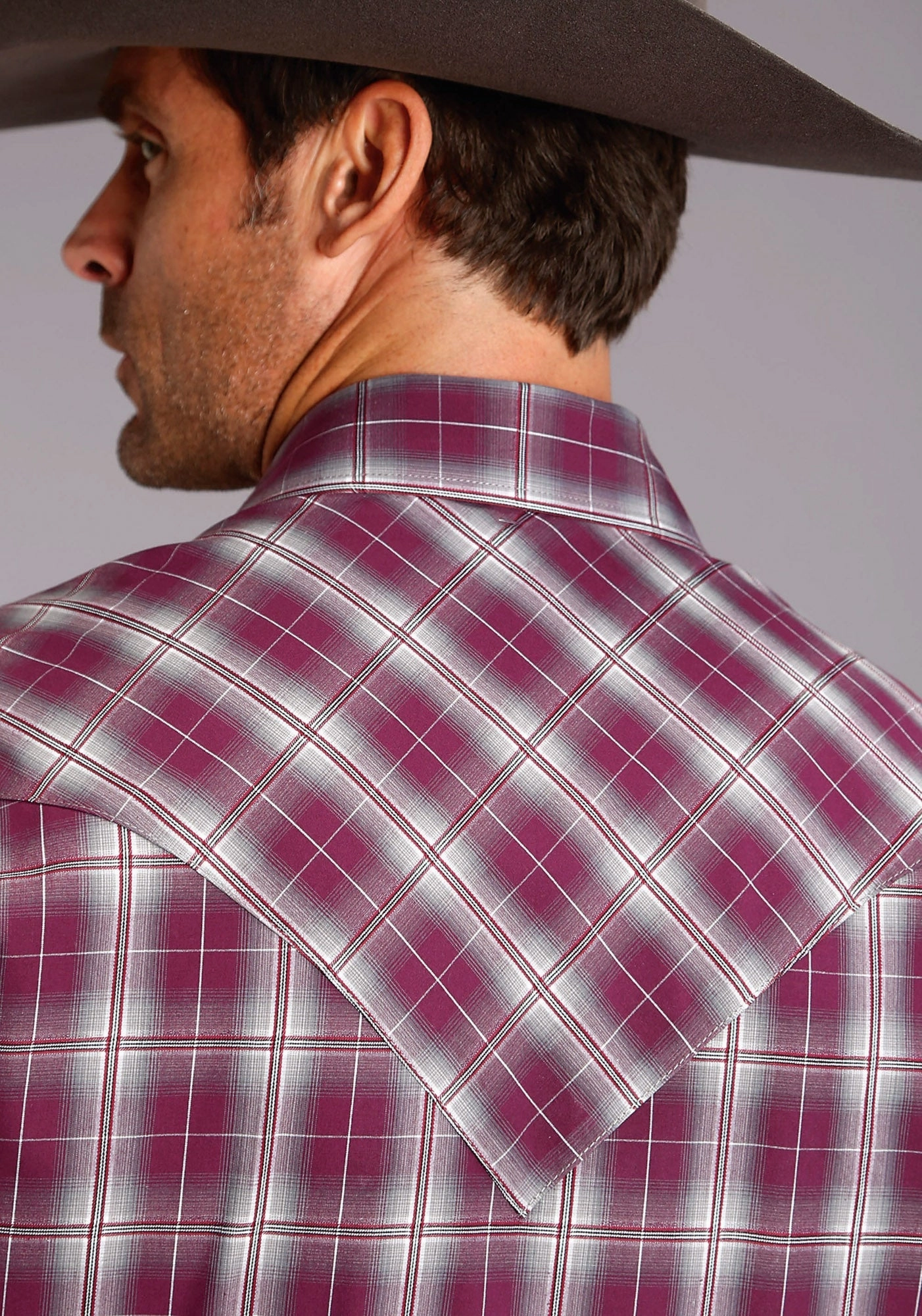 Polo Style Smart Appearance Stetson Mens Wine 100% Cotton Cedar Ombre L/S Tall Shirt