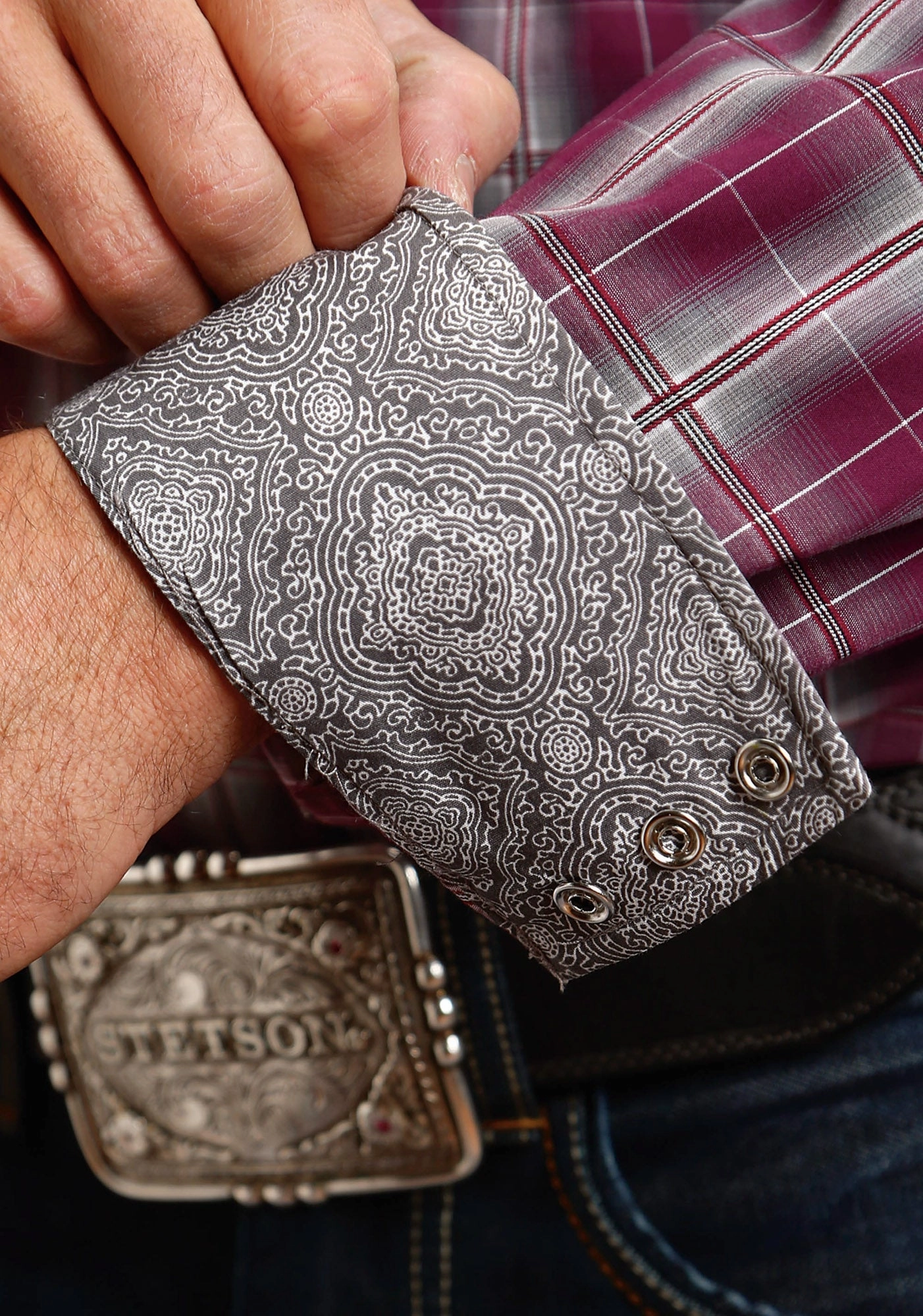 Stetson Mens Wine 100% Cotton Cedar Ombre L/S Tall Shirt Customizable Design