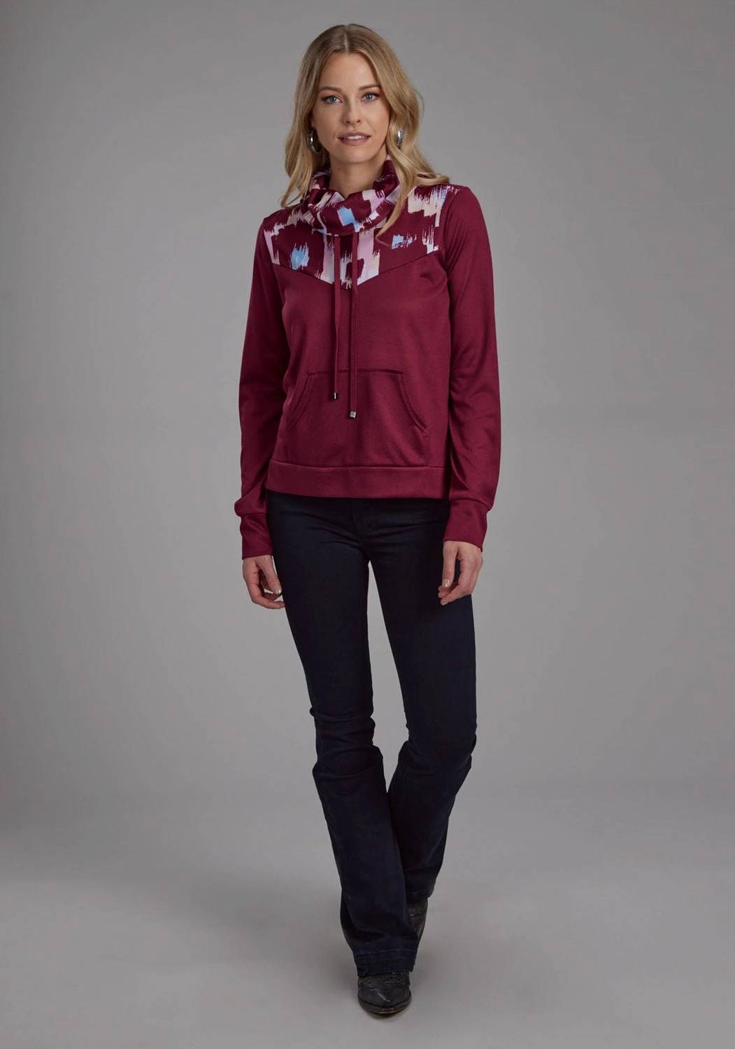 Zero Waste Production Warm Winter Wear Roper Womens Comy Cowl Neck Jersey Wine Poly/Spandex Pullover Sweater