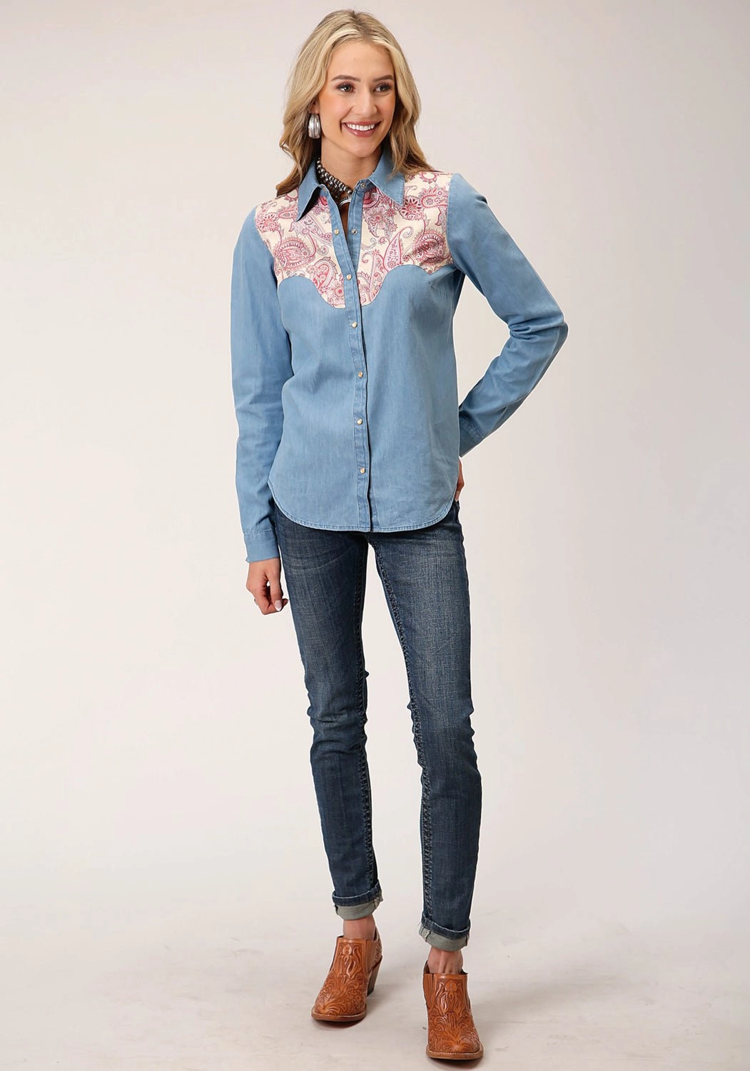 Roper Womens Denim Retro Blue 100% Cotton L/S Shirt Sustainable Manufacturing Process