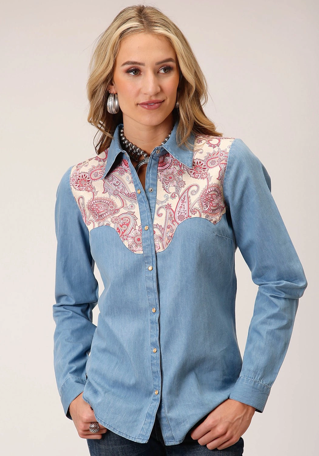 networking event Roper Womens Denim Retro Blue 100% Cotton L/S Shirt