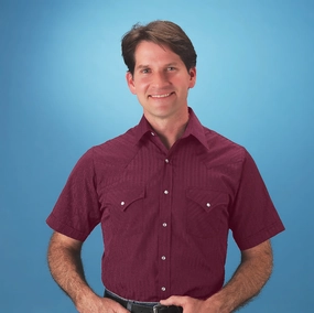 Subtle Details Ely & Walker Mens Tone on Tone Burgundy Western Shirt S/S Poly/Cotton