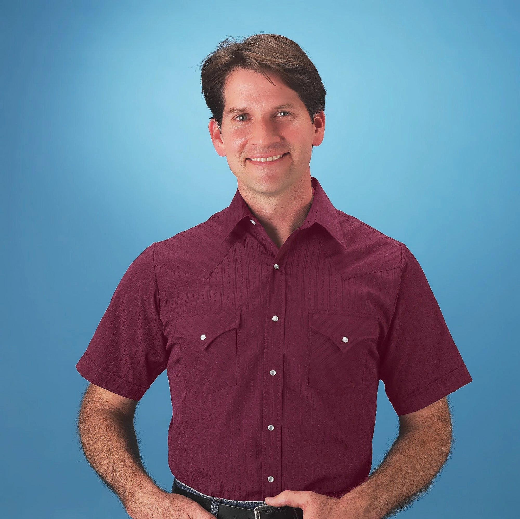 Social Meetup Ely & Walker Mens Tone on Tone Burgundy Western Shirt S/S Poly/Cotton