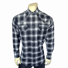 Rockmount Mens Shadow Plaid Western Black/Blue 100% Cotton L/S Shirt Contemporary Look Non Iron