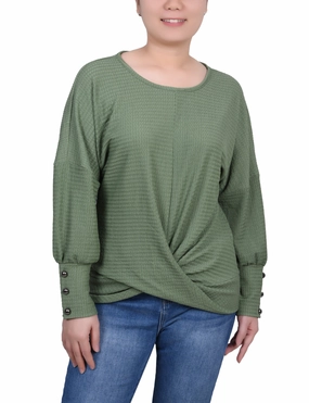 Timeless Basic Layered Knit Structure Petite Long Sleeve Textured Knit Top