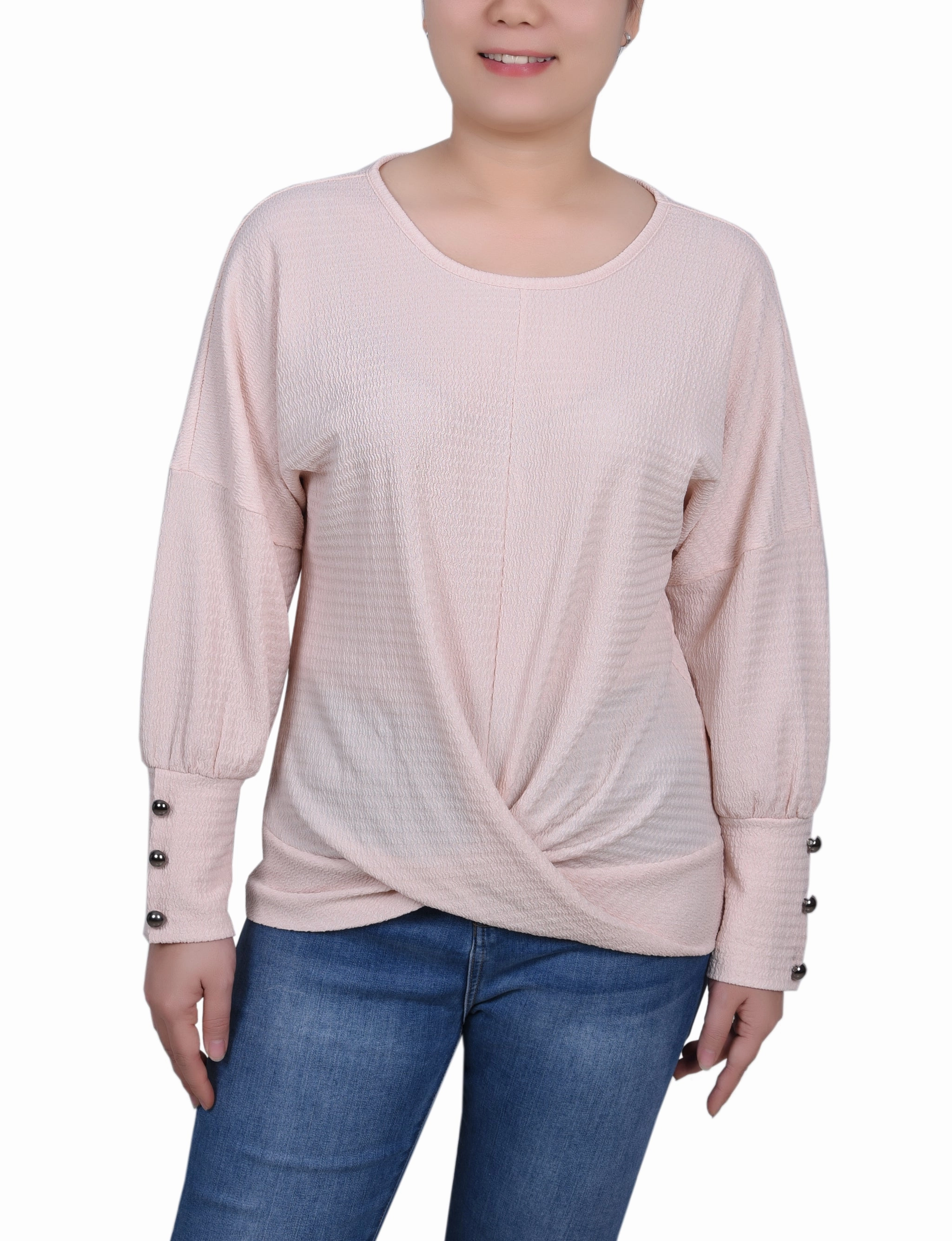 Petite Long Sleeve Textured Knit Top Sleek Wear