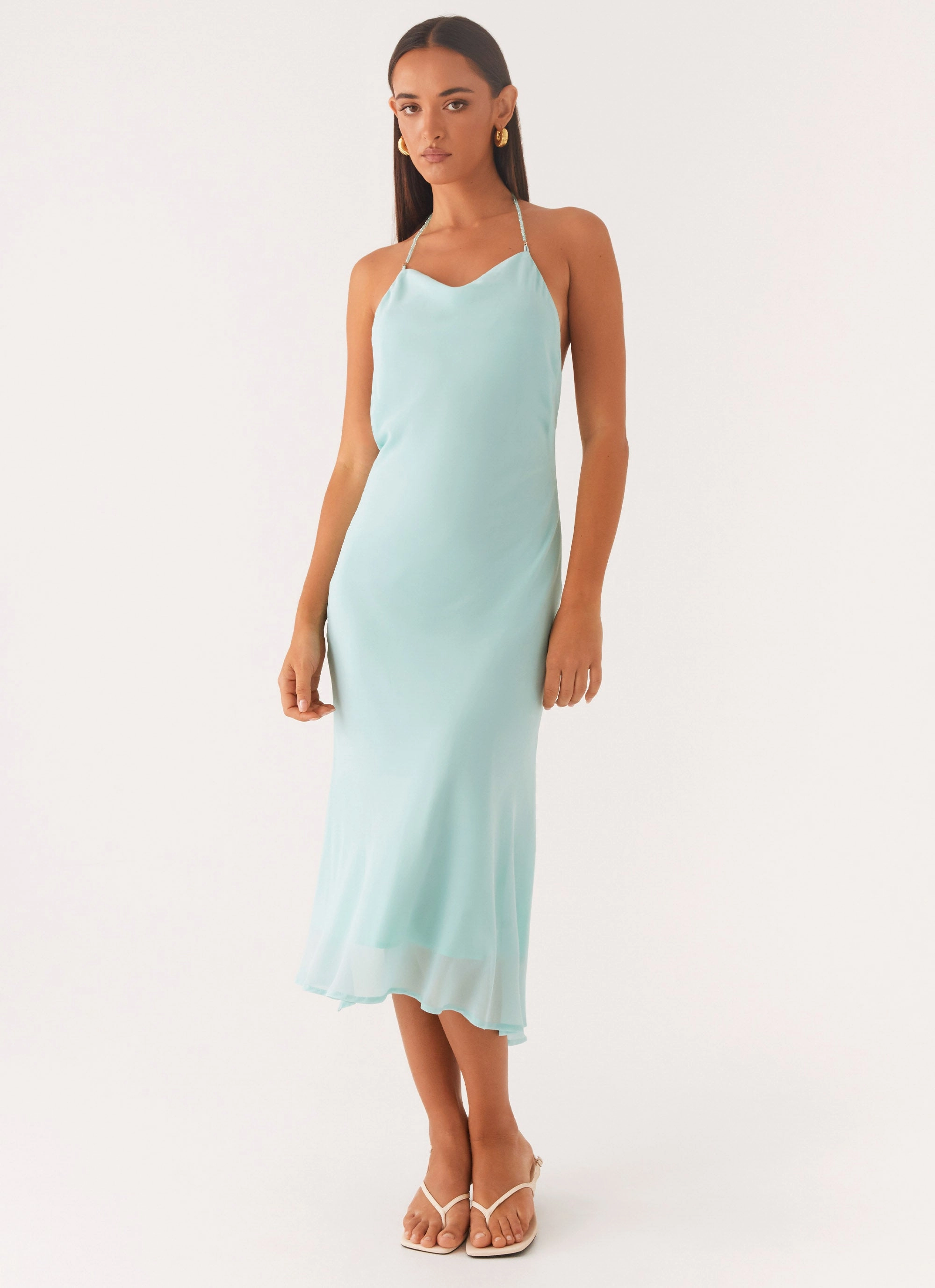 Machine-washable Raw-Hem Deep Dive Midi Dress - Pale Blue