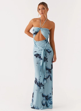 Dreamy Layers Soft Lines Antonia Maxi Dress - Black Blue Floral