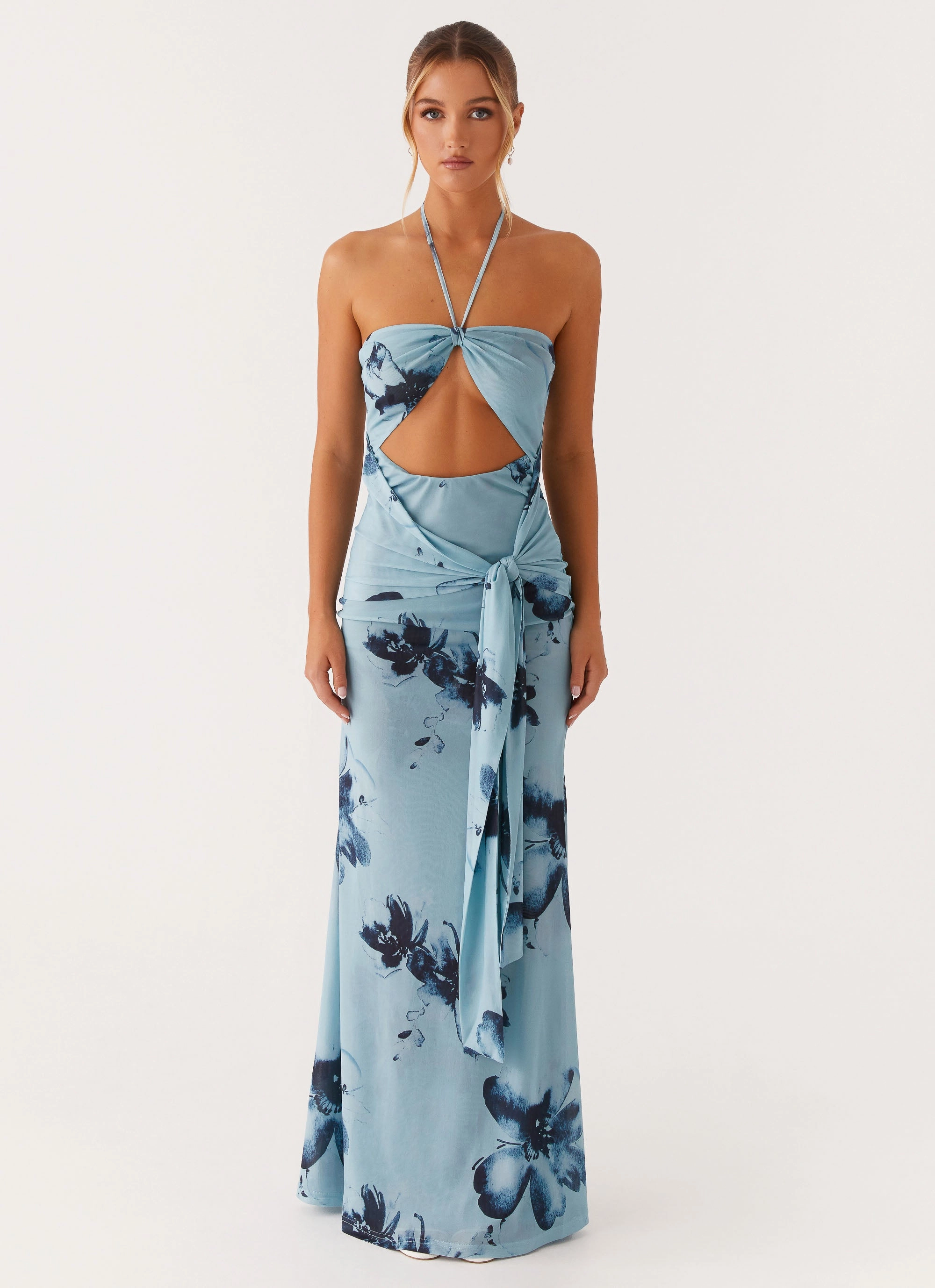 Antonia Maxi Dress - Black Blue Floral Versatile Wearable Work or Play