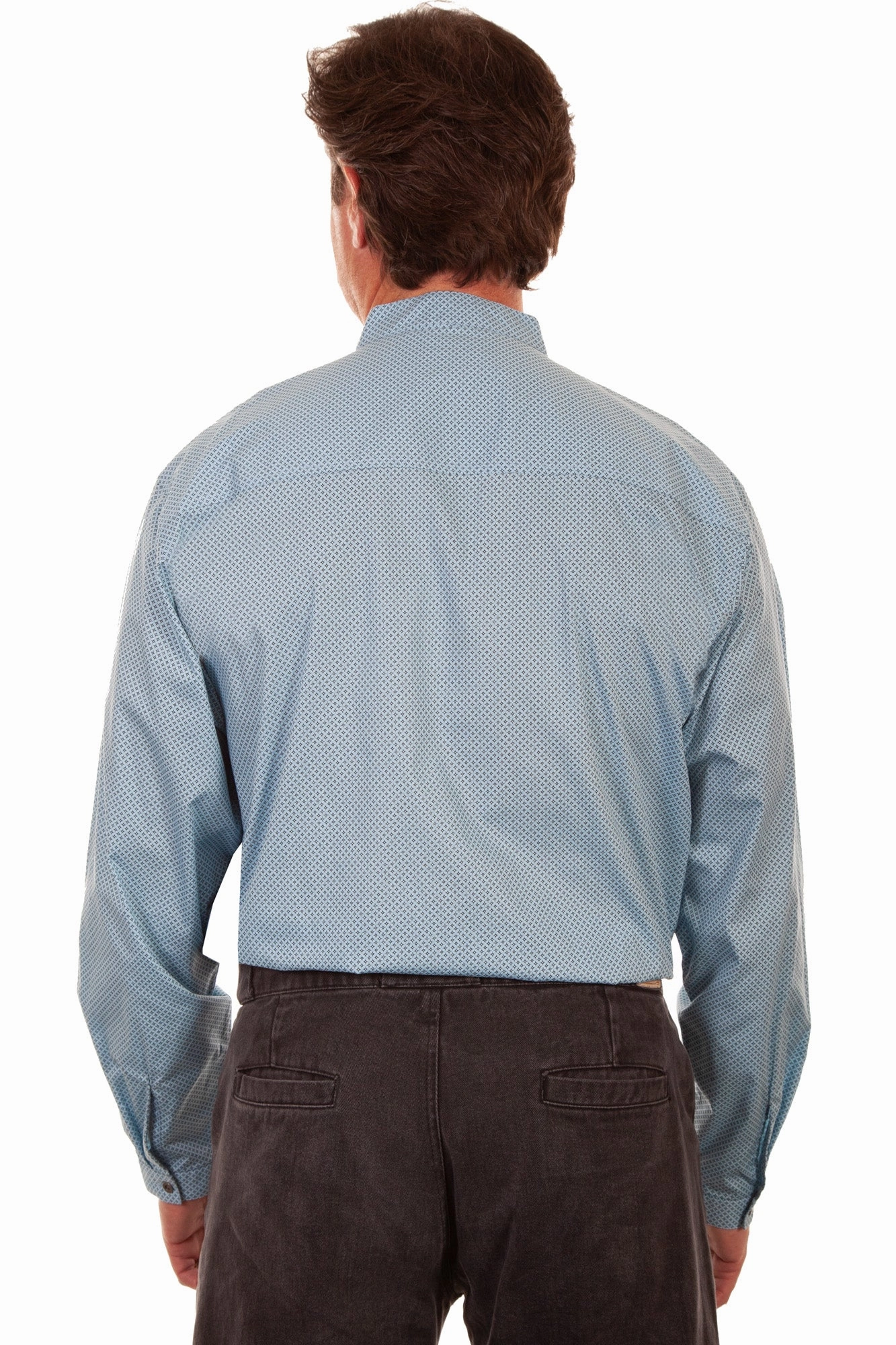 Scully Mens Light Blue 100% Cotton Diamond L/S Shirt Double Stitched Hems Polka Dot