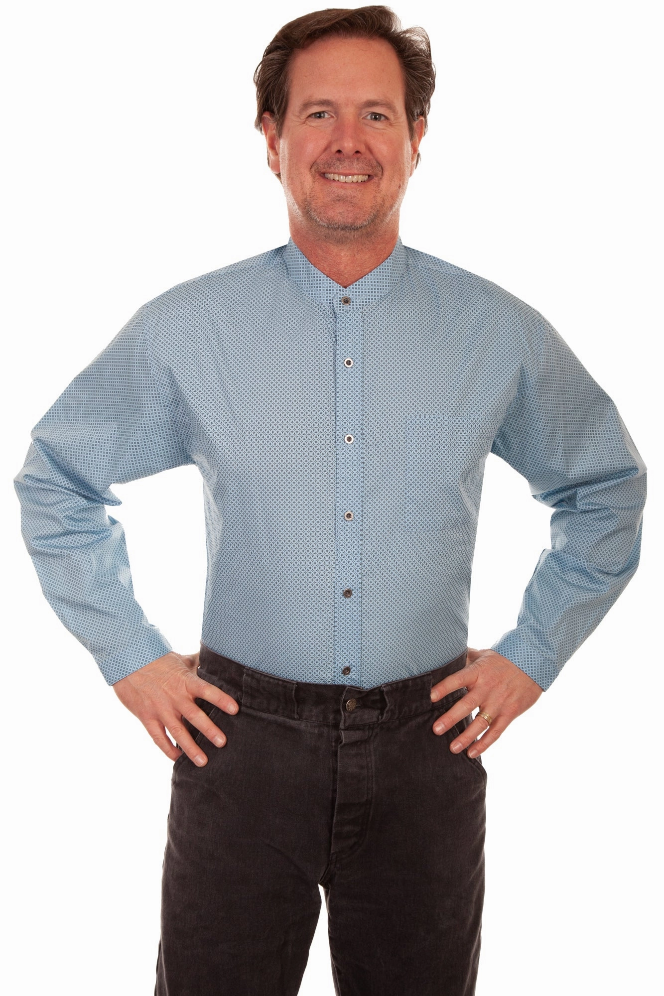 Durable Button Closures Scully Mens Light Blue 100% Cotton Diamond L/S Shirt