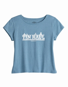 Tin Haul Womens Running Horse Blue Cotton S/S T-Shirt Eco-Friendly Choice Ultra Soft Interior