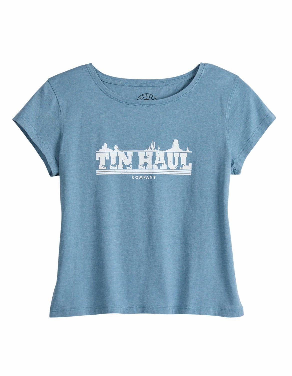Tin Haul Womens Running Horse Blue Cotton S/S T-Shirt Eco-Friendly Choice Ultra Soft Interior