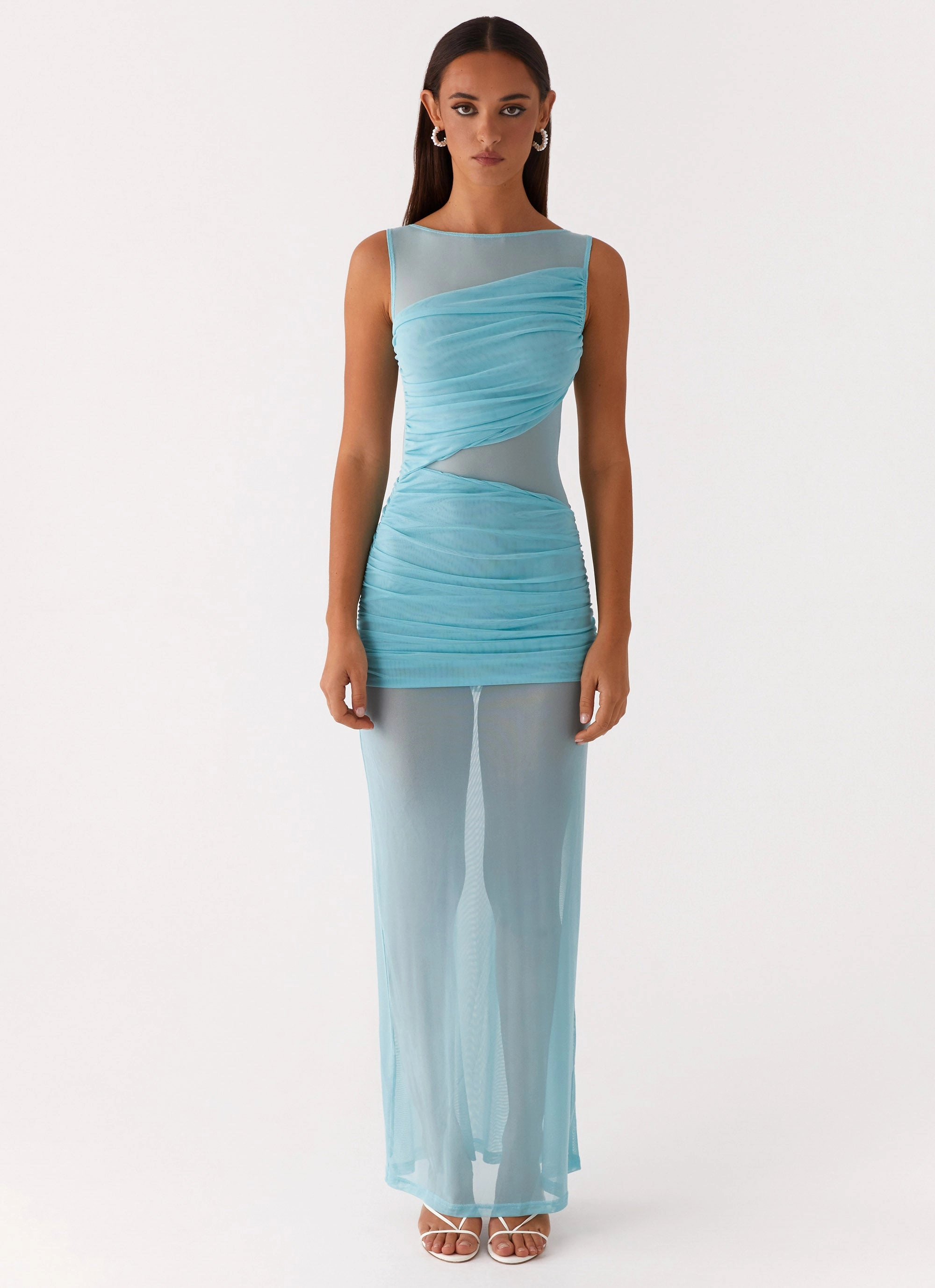 Apollo Maxi Dress - Aqua Cotton Skin Textured Surface