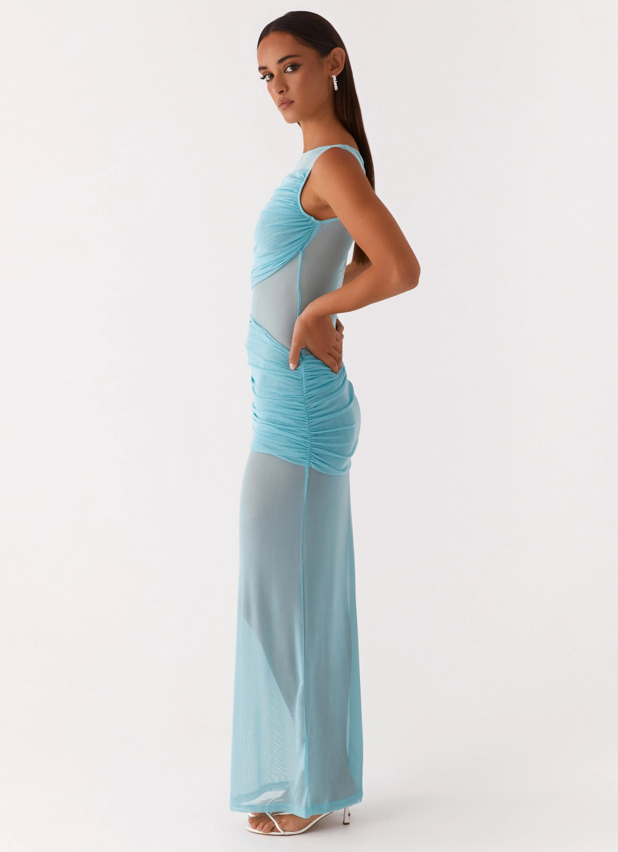 Apollo Maxi Dress - Aqua Velvet-Sleeve
