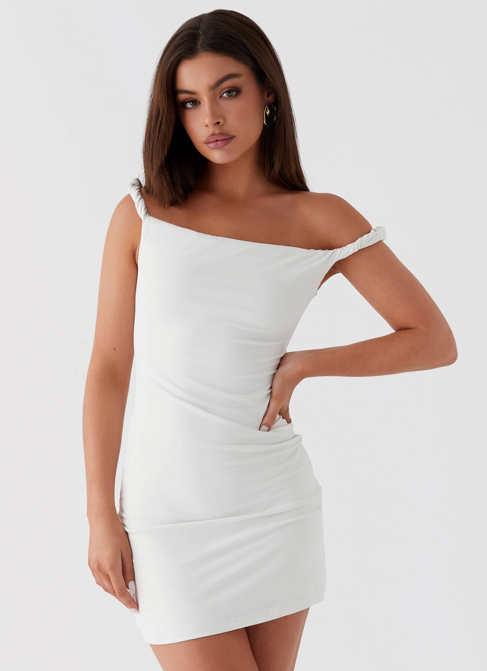 Arabella Twist Shoulder Mini Dress - Ivory Fresh Glow