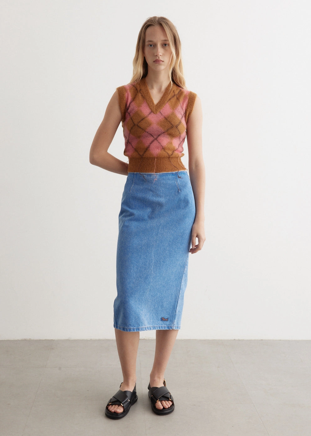 Travel Light MultiPly Yarn Construction Argyle Light Mohair V-Neck Sweater Vest