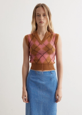 Minimal Warmth Modern Layer Argyle Light Mohair V-Neck Sweater Vest