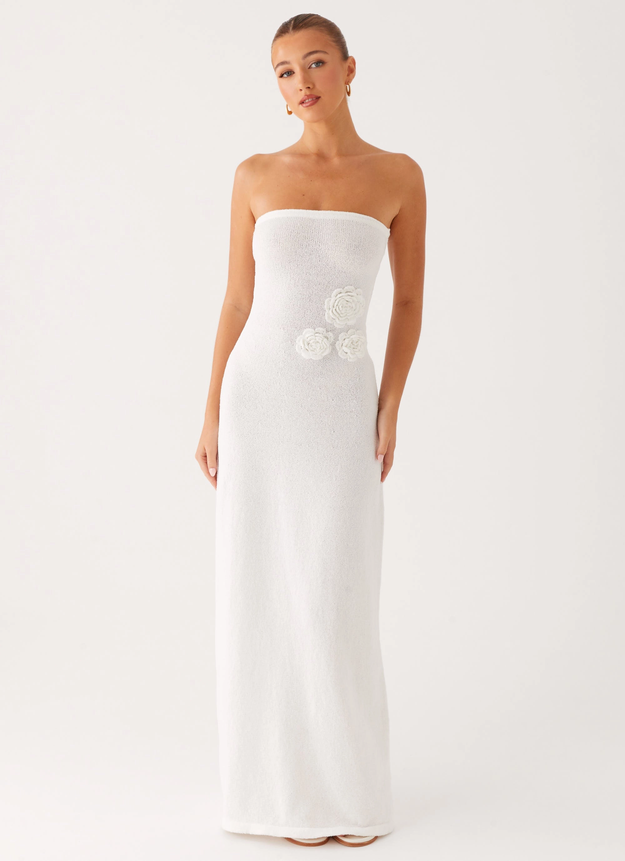 Arli Strapless Maxi Dress - Ivory One-Shoulder Soft Mesh