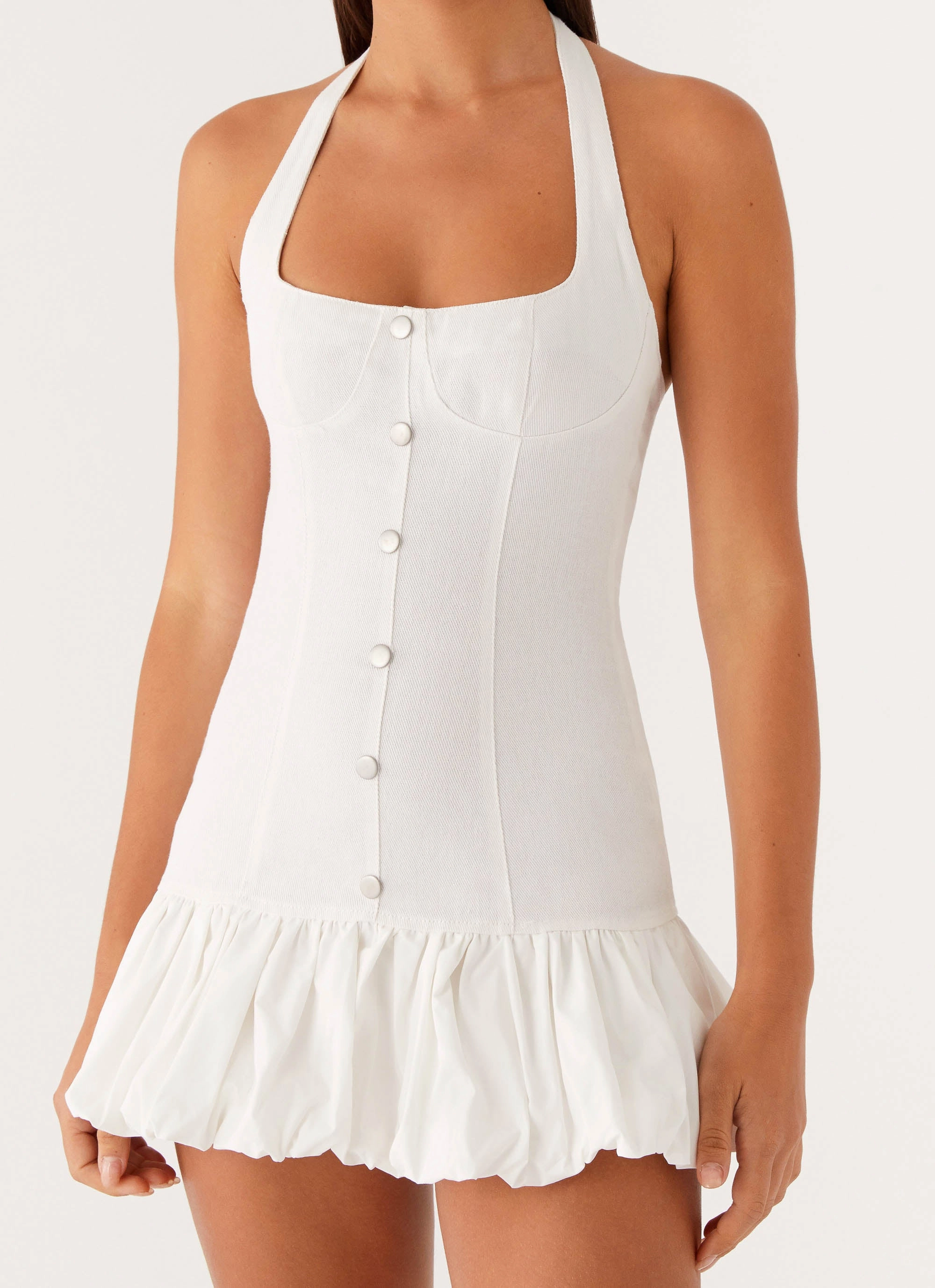 Georgina Denim Mini Dress - White Comfortable casual dress Must Have