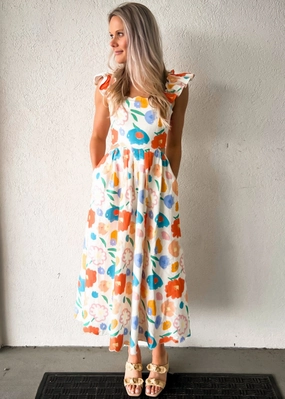 Modern Appeal ASHTON FLORAL DENIM SCALLOP MIDI DRESS