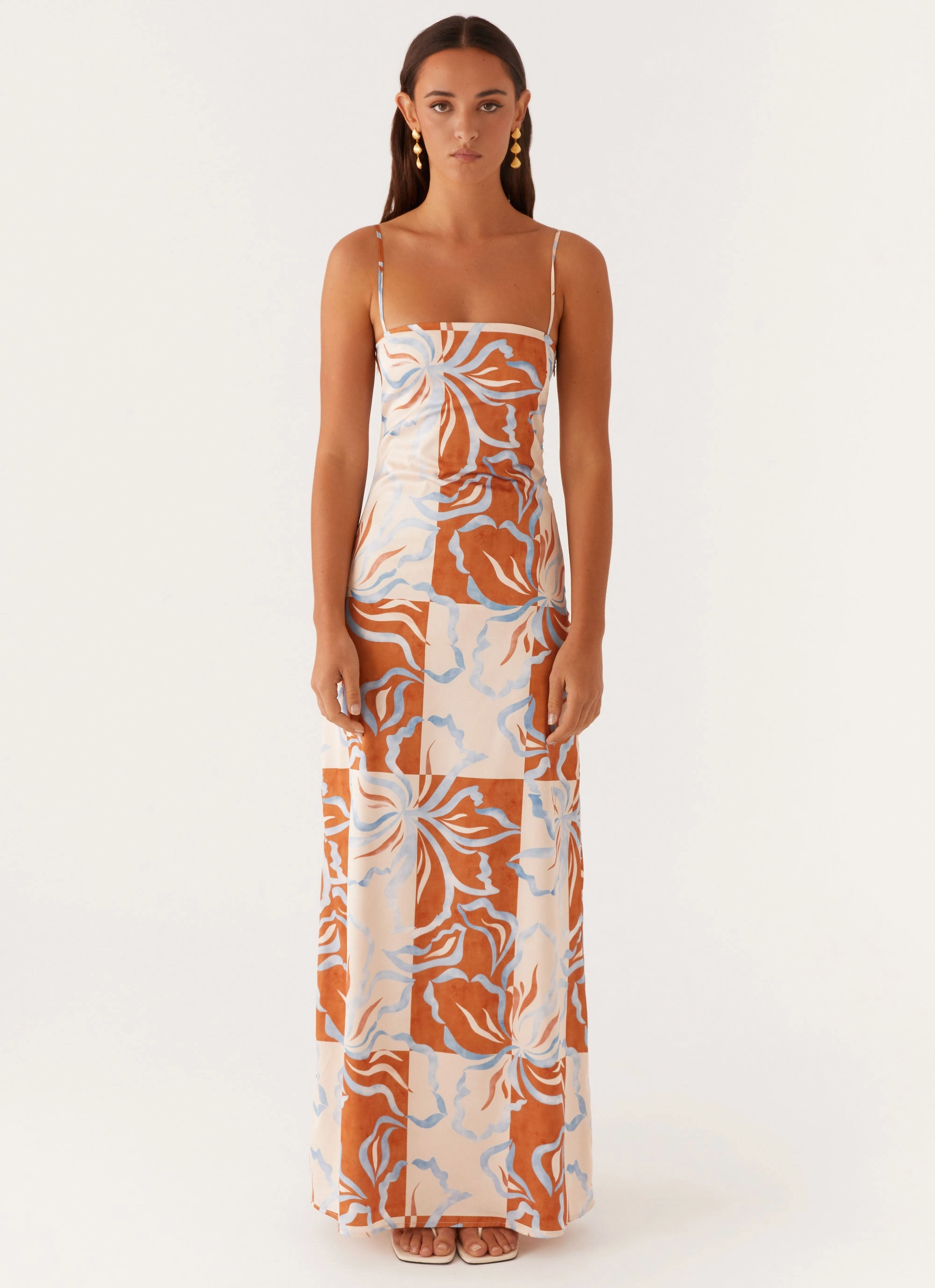 Mood Booster Date Ready Aster Bloom Maxi Dress - Orange Blue Floral