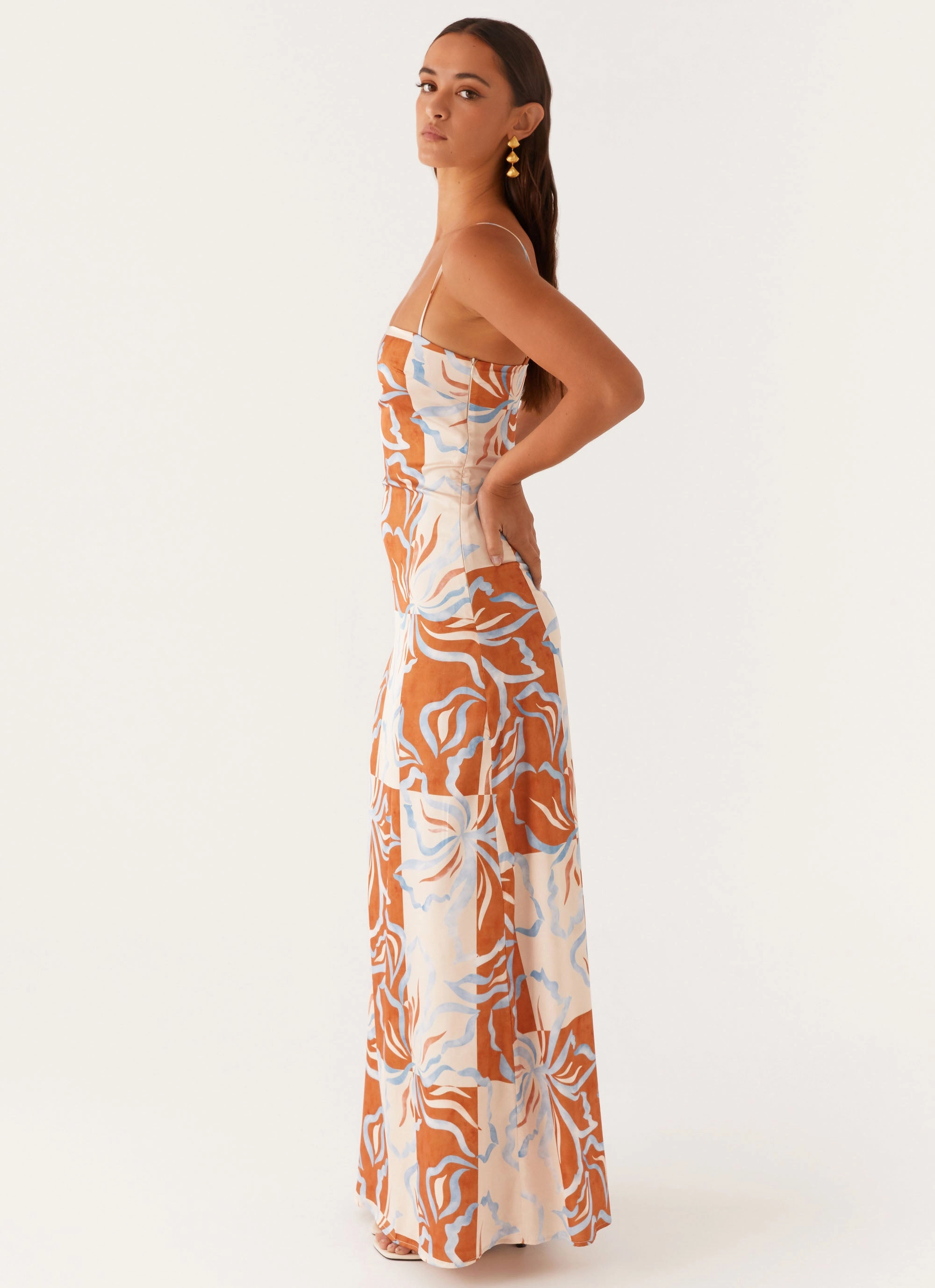 Classic and Chic Pure Comfort Aster Bloom Maxi Dress - Orange Blue Floral