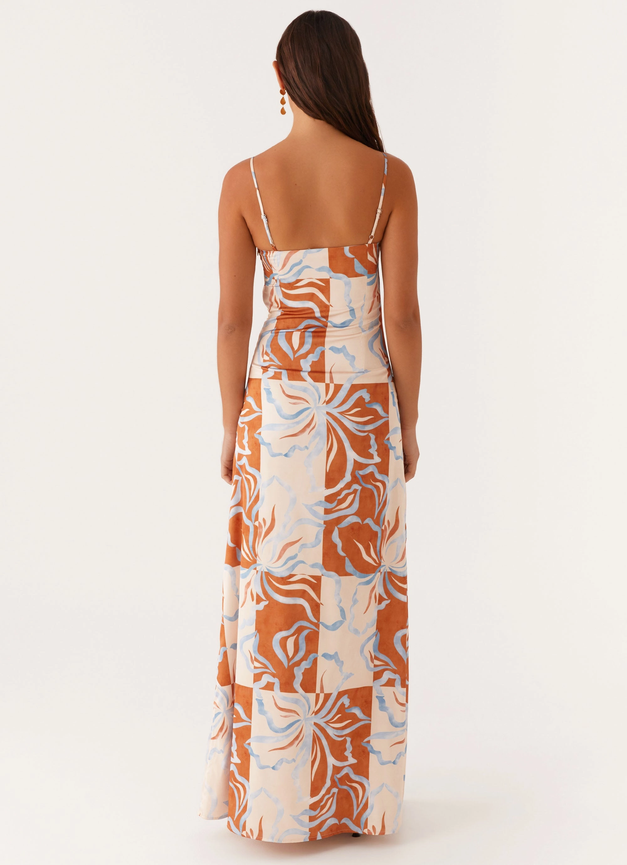 Aster Bloom Maxi Dress - Orange Blue Floral Casual Essential Brunch Glow