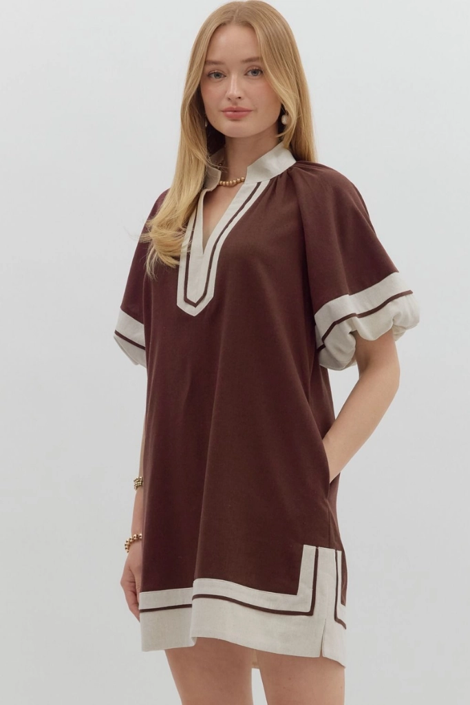 Aster Puff Sleeve Mini Dress in Chocolate tailored look Sleek Wear