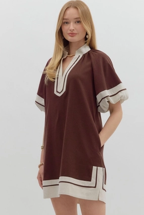 Aster Puff Sleeve Mini Dress in Chocolate tailored look Sleek Wear