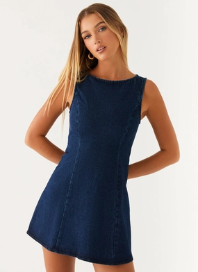 Rochelle Denim Mini Dress - Blue breathable-mesh Sleek Drape