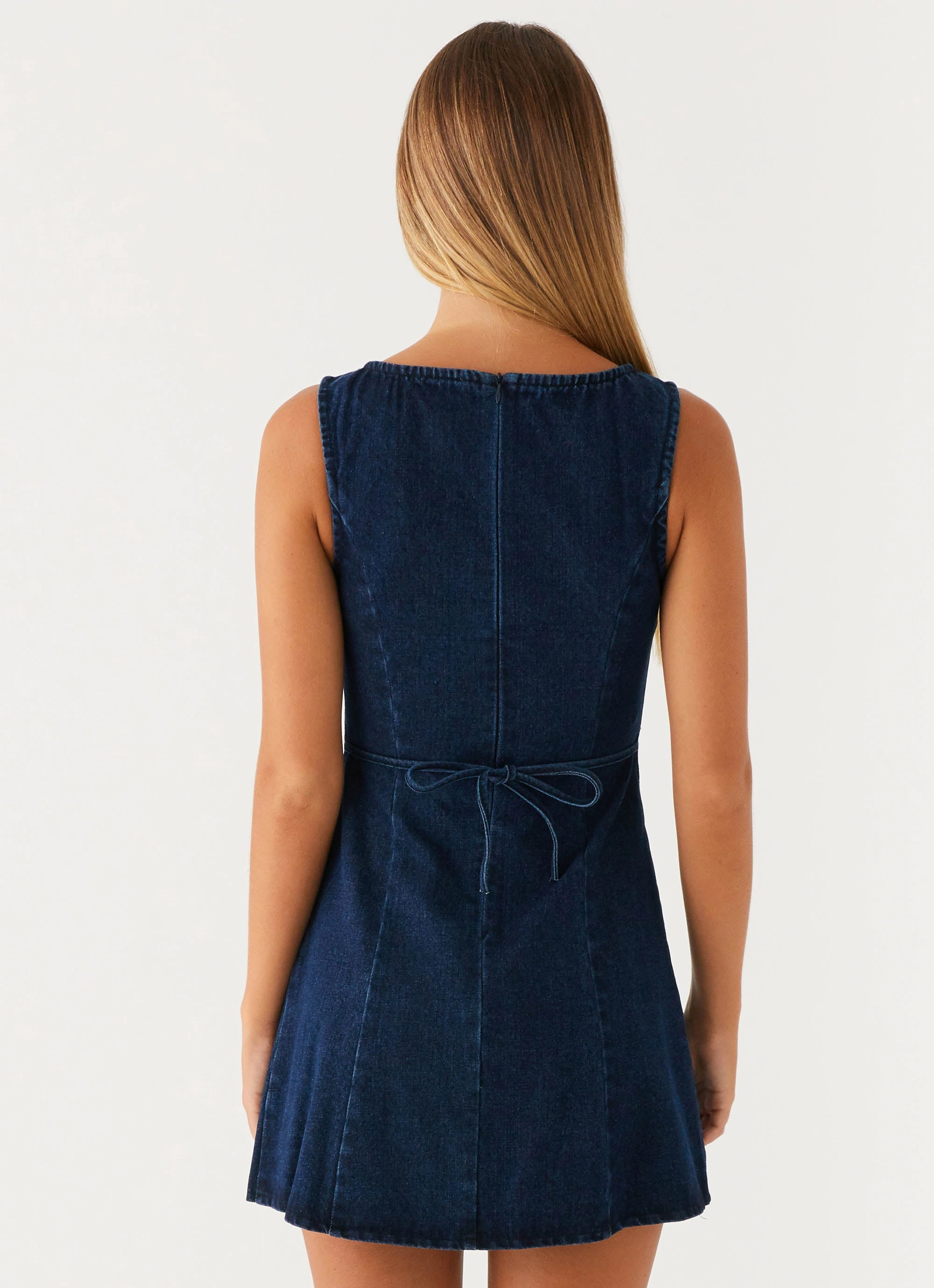 Rochelle Denim Mini Dress - Blue Chill Detail ConvertibleNeckline